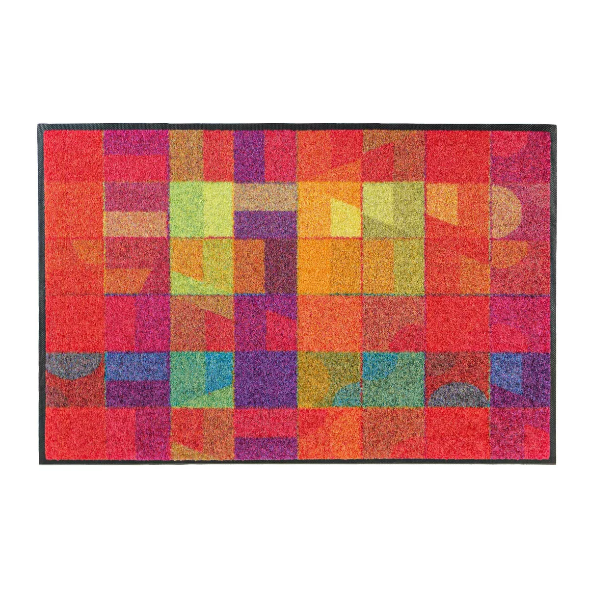 Tapis decor caoutchouc & nylon imprimé rose jaune Geo pink
