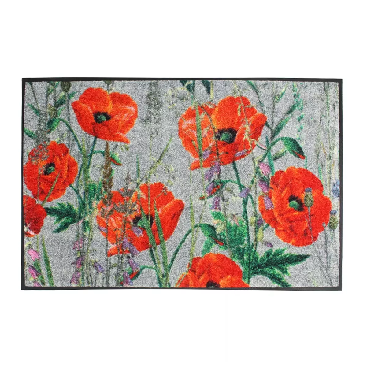 Tapis decor caoutchouc & nylon imprimé multicolore Coquelicots rouge