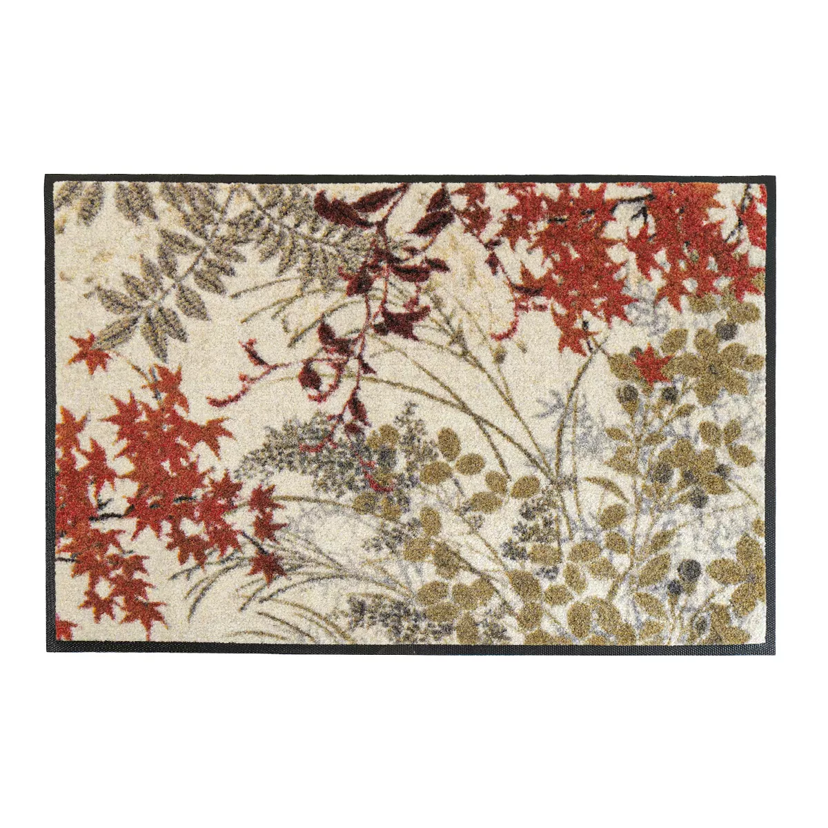 Tapis decor caoutchouc & nylon imprimé beige orange Erables automne