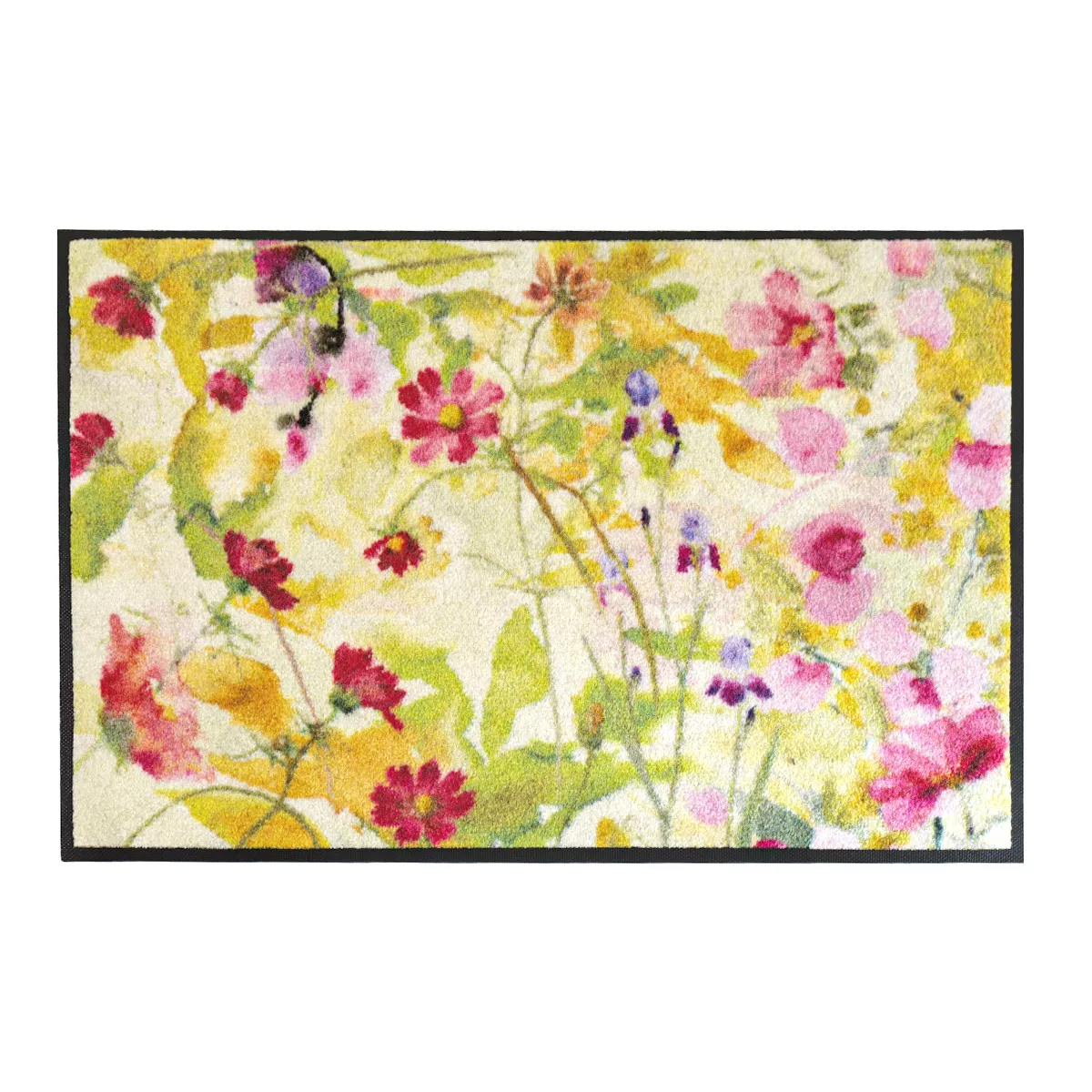 Tapis decor caoutchouc & nylon imprimé rose vert Souffle fleuri printemps