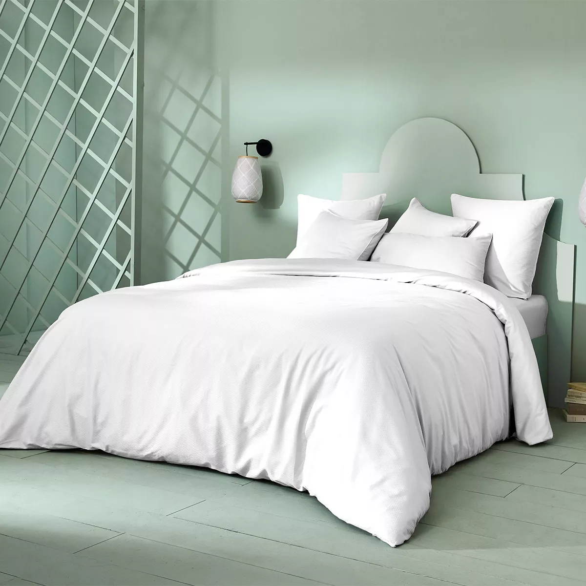 Duvet cover cotton sateen jacquard pattern white Vibrato blanc