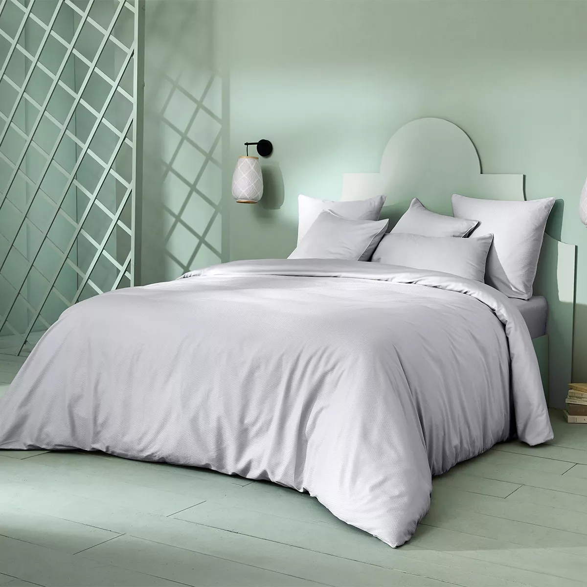 Duvet cover cotton sateen jacquard pattern grey Vibrato glacier