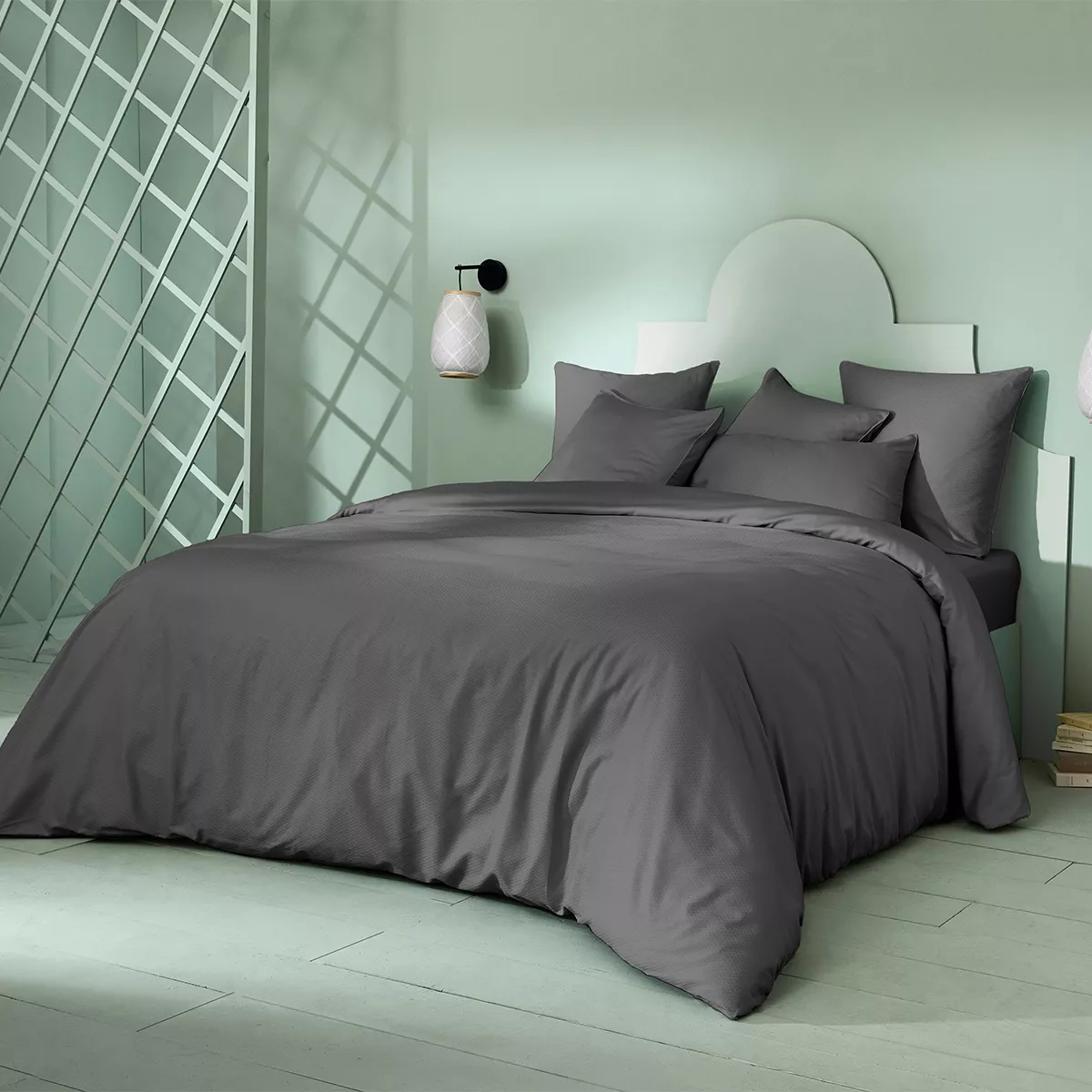 Duvet cover cotton sateen jacquard pattern anthracite Vibrato metal