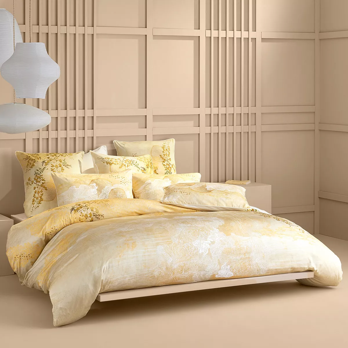 Duvet cover cotton sateen 115 gsm printed yellow gold Soleil d'or dore
