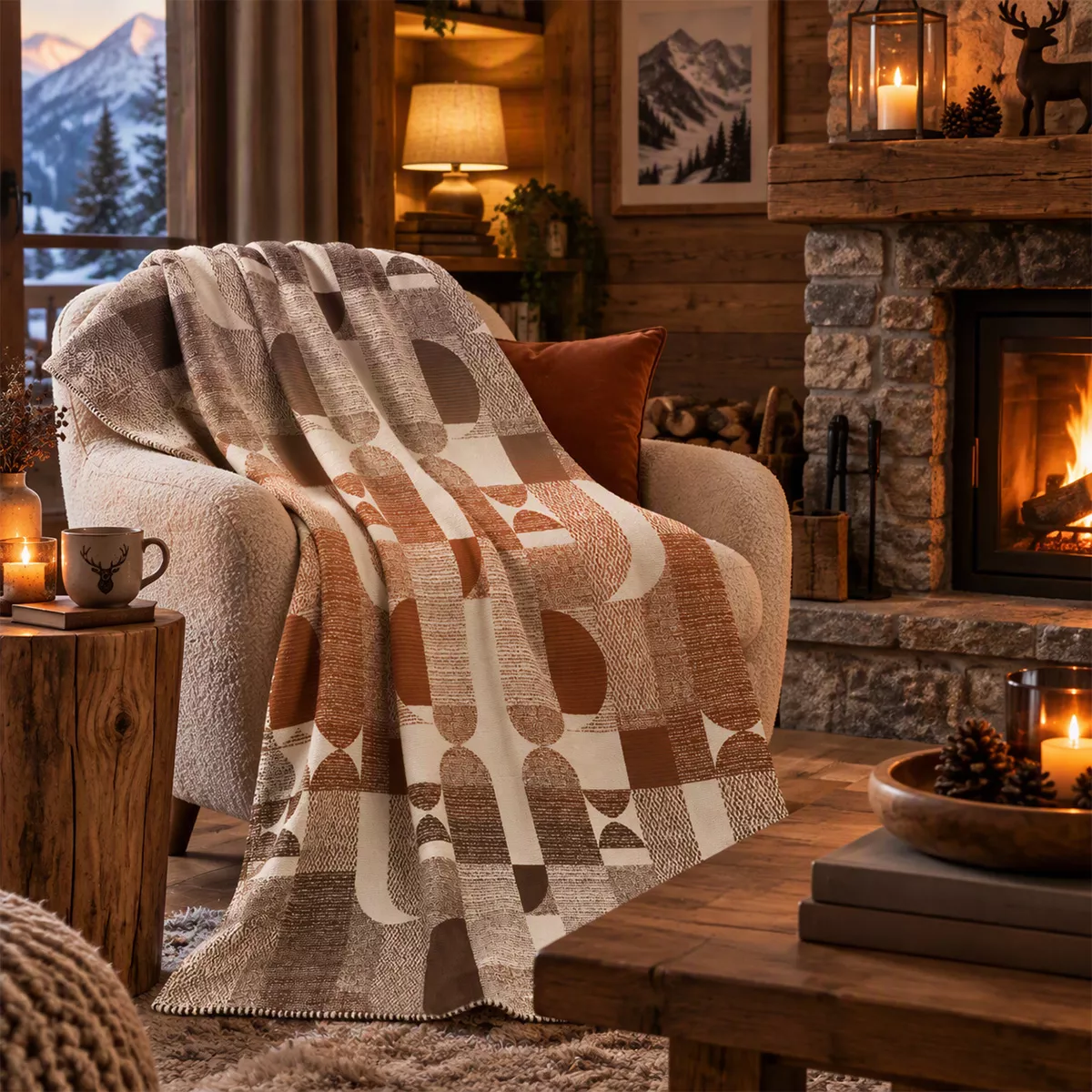 Plaid cotton blend 415 gsm jacquard pattern grey orange Textures argile